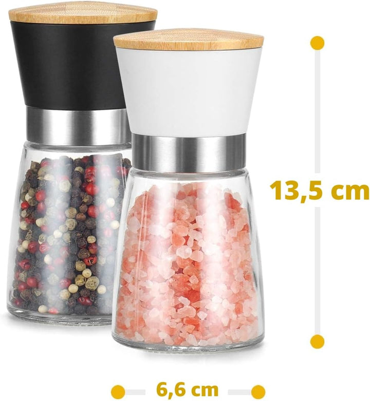 Vucchini Salz und Pfeffermühlen Schwarz Weisses Set, Einfach Nachzufüllen und zu Verwenden, Keramik
