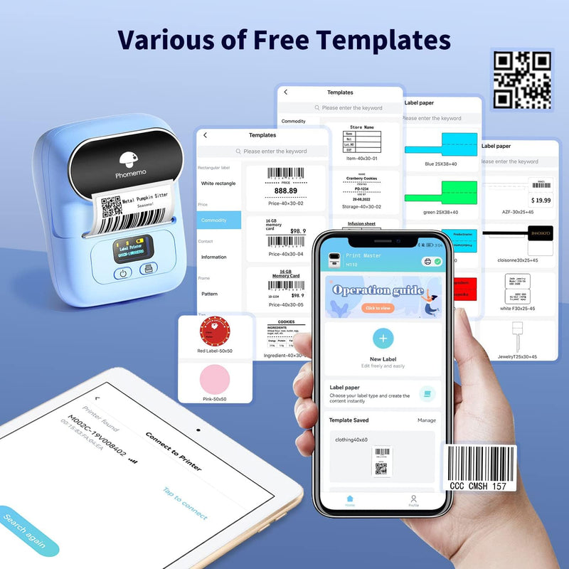 Phomemo M110 Etikettendrucker, Bluetooth Beschriftungsgerät Selbstklebend Edikettengerät Mini Thermo