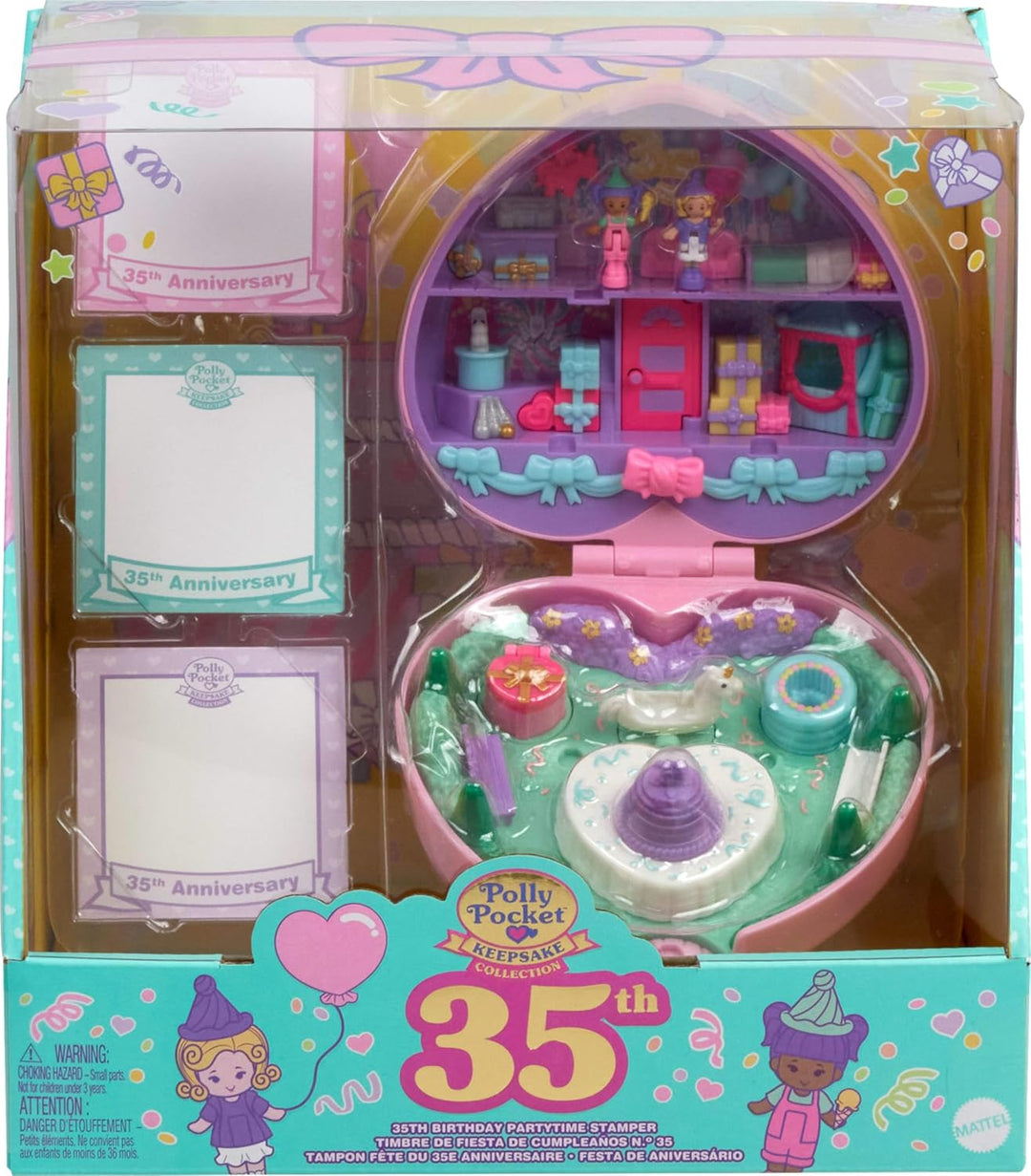 Polly Pocket Puppen und Spielset, Sammler Nostalgie Schatulle, 35. Geburtstag Party-Stempel Schatull