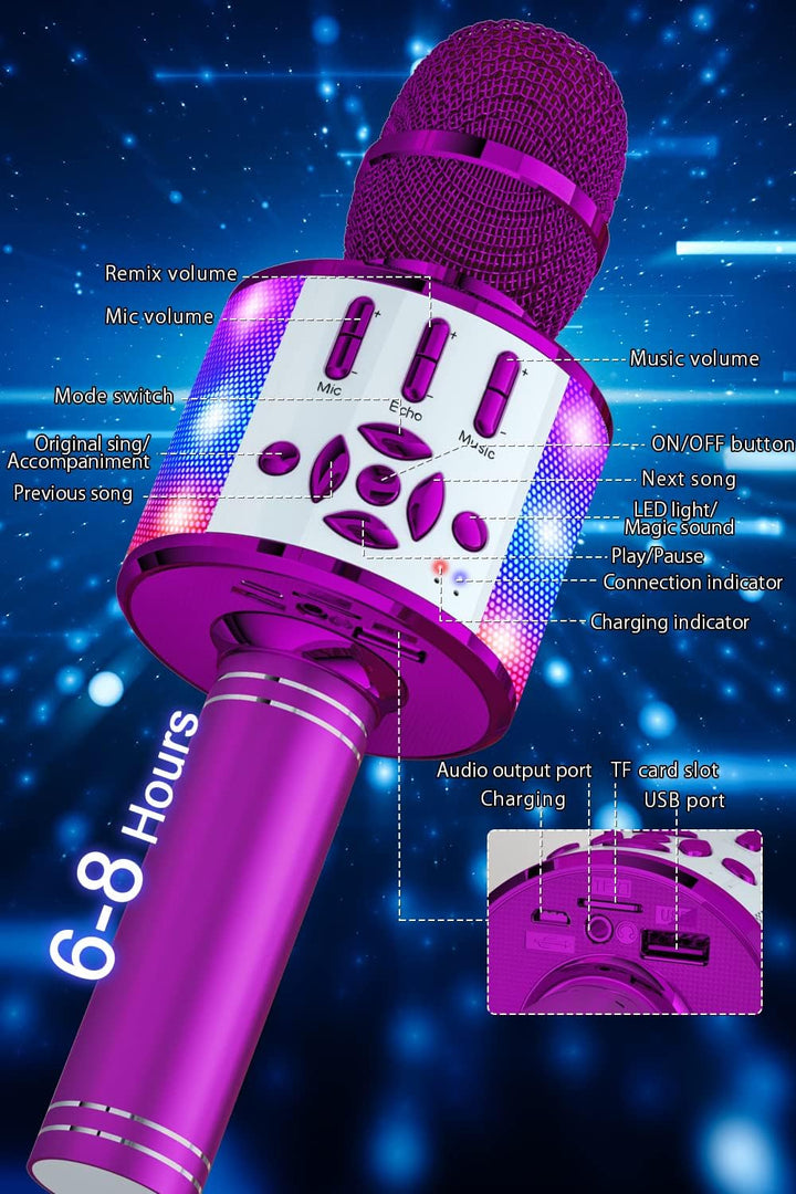 BONAOK Magic Sing Karaoke Mikrofon, Kinder, 4 in 1 Microphone, Drahtloses Bluetooth für die Zuhause