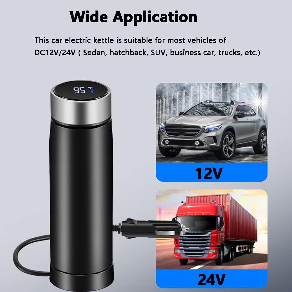 Baceyong 24V/12V Reise-Wasserkocher für Auto/LKW, Tragbare Elektroauto-Reise-Thermoskanne