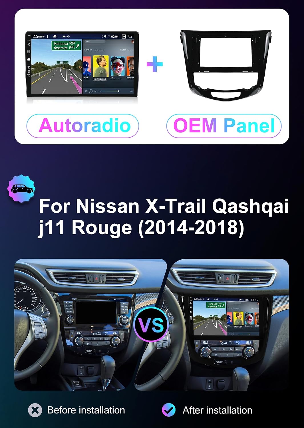 [8G+256G, 8-Core] - Android 15 IPS Autoradio für Nissan X-Trail Qashqai J11 Rouge(2014-2018) - Kabel