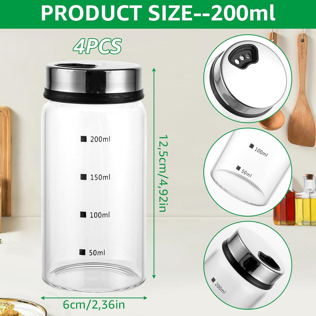 4 Stück Gewürzgläser mit Drehdecke, 200ml Borosilikatglas Gewürzstreuer, Salz und Pfefferstreuer, Ge