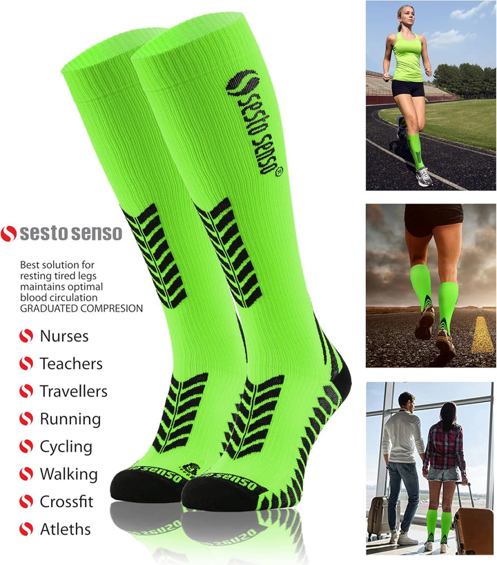 sesto senso 3 Paar Kompressionsstrümpfe Sport Damen Herren Bunt Hohe Sportsocken Laufsocken 35-38 3e
