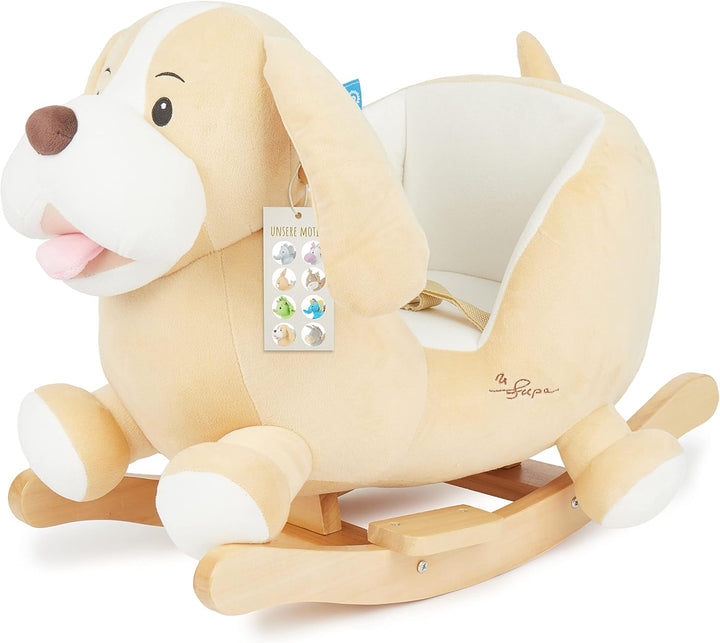 Bieco Plüsch Schaukeltier Hund 'Sam' | Kinder Schaukelstuhl mit Sicherheitsgurt | Baby Schaukel | Sc