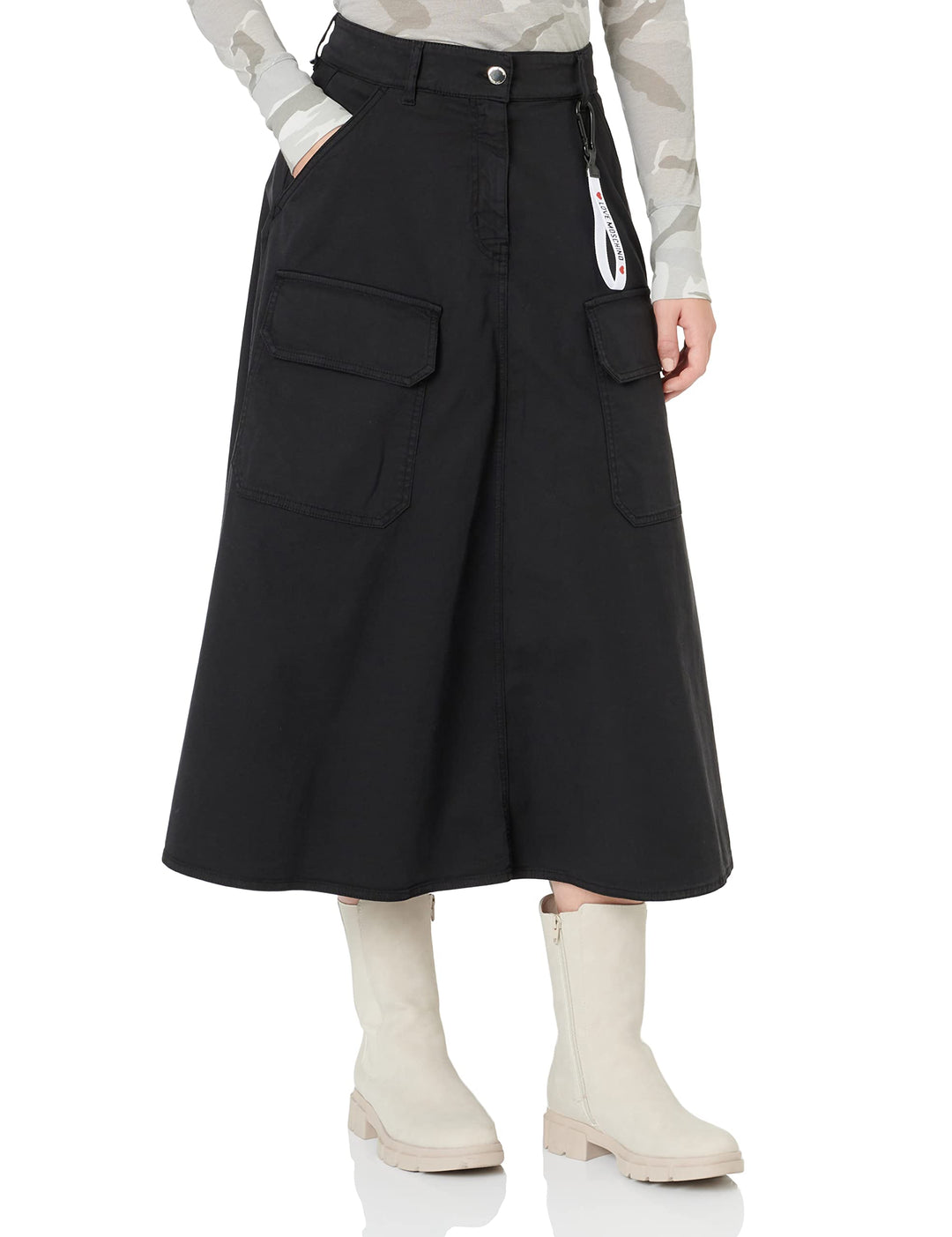 Love Moschino Damen Canvas midi Skirt with Patch Pockets 42 Schwarz, 42 Schwarz