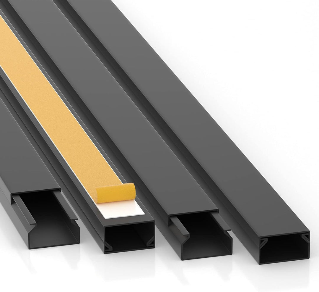 CILSON Kabelkanal 20 m | 20x 1 m Lang, 20x10 mm Breite x Höhe, Schwarz, Selbstklebend, Wand- und Dec