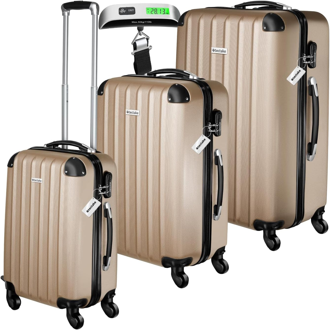 tectake® 3er Kofferset mit Kofferwaage & Kofferanhänger, Reisekoffer Set, ABS Hartschalenkoffer Set,