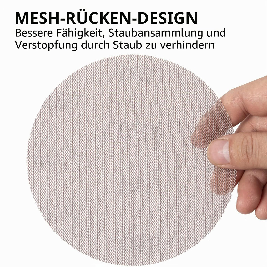 Schleifgitter 50 Stück 125mm Klett Körnung 180, Zum staubfreien Schleifen von Karosserie, Holz, Meta