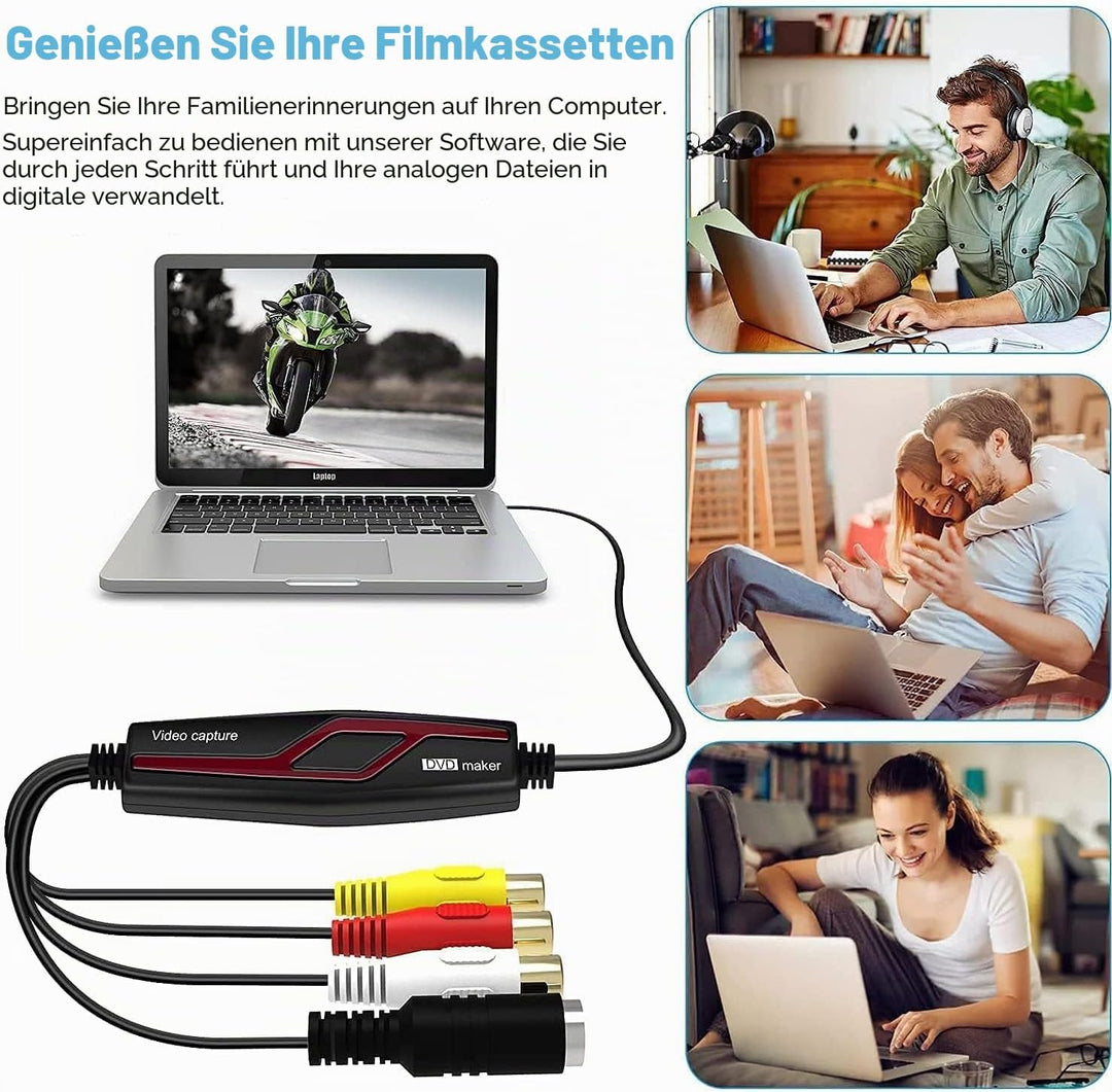 DIGITNOW! Video Grabber Überträgt Hi8 VHS auf Digital DVD für Windows 10 / Mac, Video Capture Karte