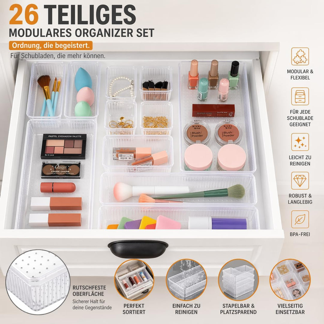 Schubladen Organizer, 26er Set, Schreibtisch Organizer, Küchen Organizer, Organizer Schubade, Schmin