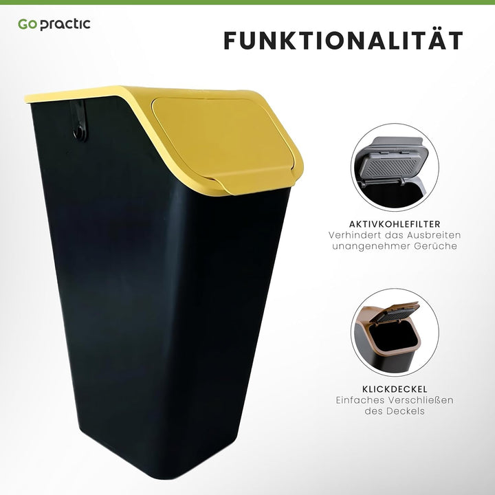 Go Practic Mülleimer Mit Deckel Küche 35 L Click-Function Abfalleimer Mülltrensystem Abfallbehälter