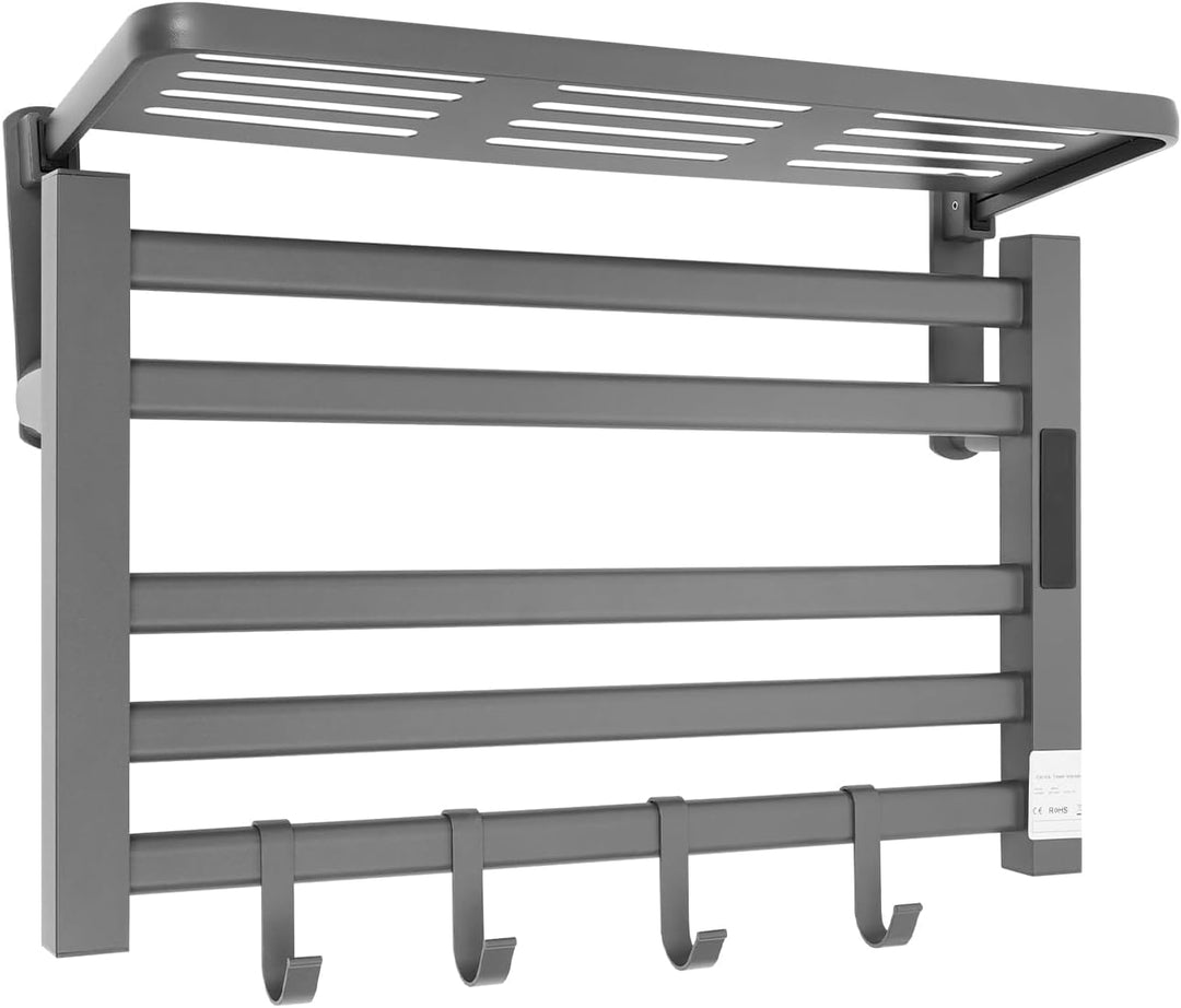 Elektrischer Handtuchwärmer, Wandmontage, Beheizter Handtuchhalter, Aluminiumlegierung, Grau, 5 Stäb