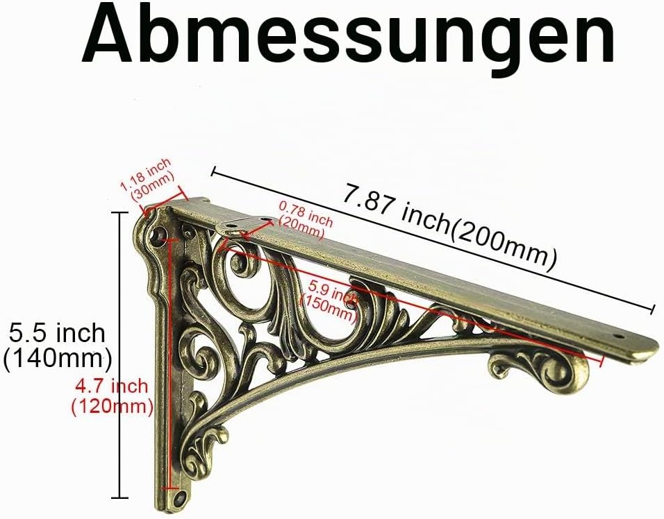 Regalhalterungen aus Gusseisen, gross, 19 x 14 cm, 2 Stück messing antik-optik 8 Inch Antik-optik, 2