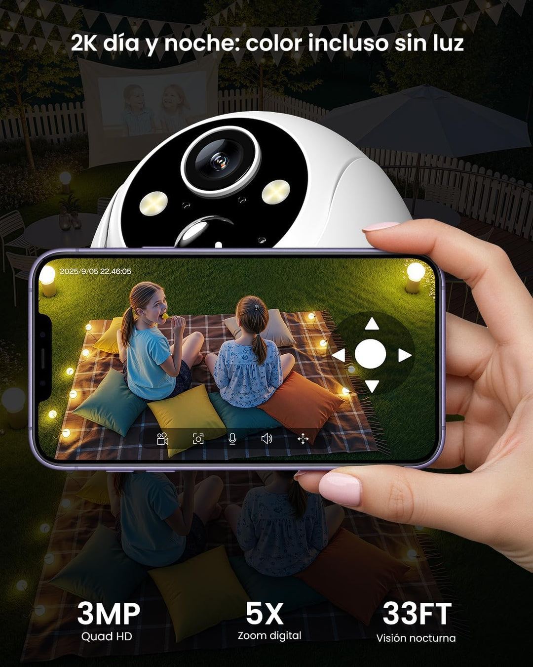 2K Überwachungskamera Aussen Akku Solar, Kabellos 2,4GHz WLAN Outdoor Kamera, 360° PTZ Kamera Überwa
