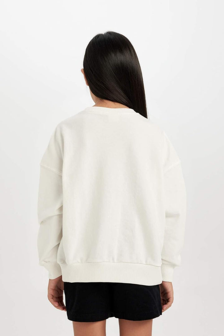 DeFacto Girl Regular Fit Langarm Gestricktes Kapuzen-Sweatshirt für Mädchen 11-12 Jahre Ecru, 11-12
