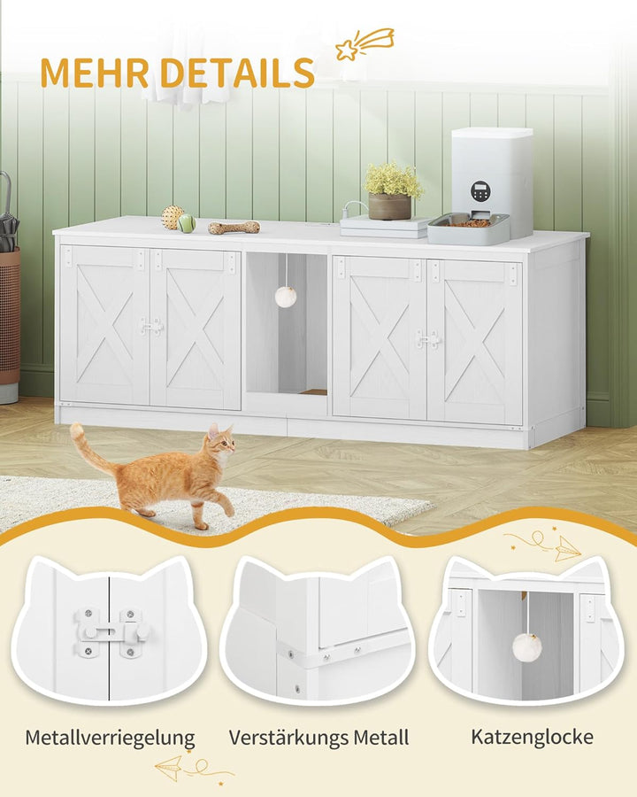 Hzuaneri Katzenschrank mit USB-Anschlüssen und Steckdosen, Katzenklo Schrank, 140 cm Verstecktes Kat