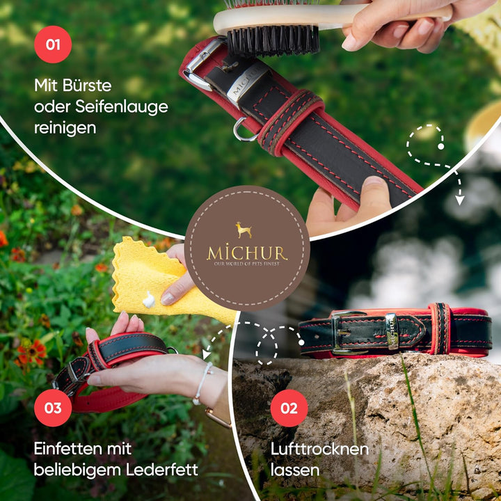 Michur Minimo Rot Hundehalsband Leder, Lederhalsband Hund, Halsband, Rot-Schwarz, Leder, in verschie