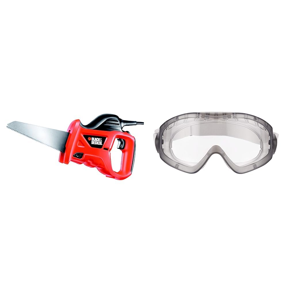 Black+Decker 400W Universal-Säbelsäge KS880EC &amp; 3M Schutzbrille für Elektroarbeiten 2890SC1, klar/gr