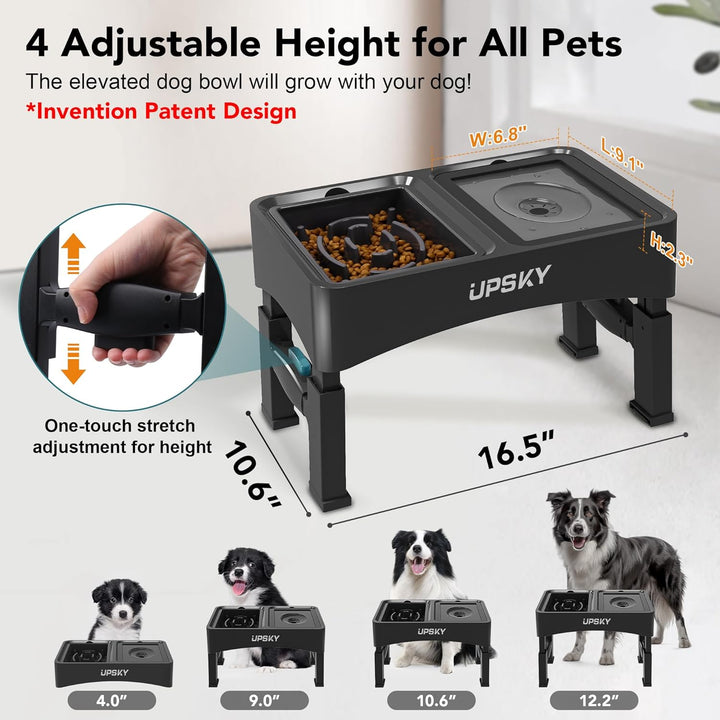 UPSKY 2-in-1 erhöhte Hundenäpfe für langsames Fressen, 4 höhenverstellbare erhöhte Hundenapfständer,