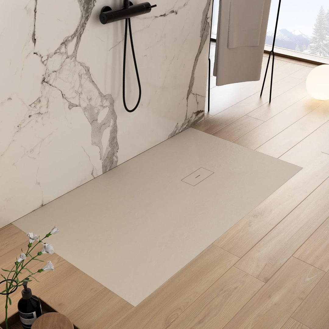 OLIMPO DOCCE - Duschtasse aus Marmorharz, Creme, Steinoptik, MAKA - 80 x 140 cm 140x80, 140x80