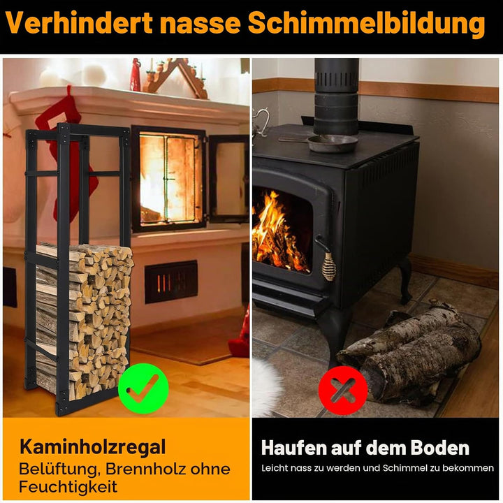 Ikodm kaminholzregal Innen und Aussen, Metall Brennholzregal aussen 80 x 25 x 150CM, Holzstapelhilfe