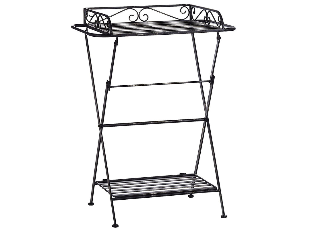 Retro Bad Beistelltisch mit 2 Ablagen aus Metall in Schwarz Blumentisch Ancud