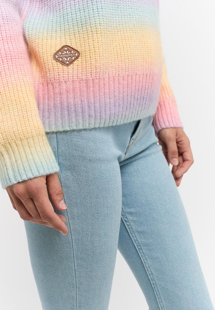 Ragwear Damen Strickpullover Safina, Light Combo, Pastellfarbenen Streifen Pullover Schalkragen L Li