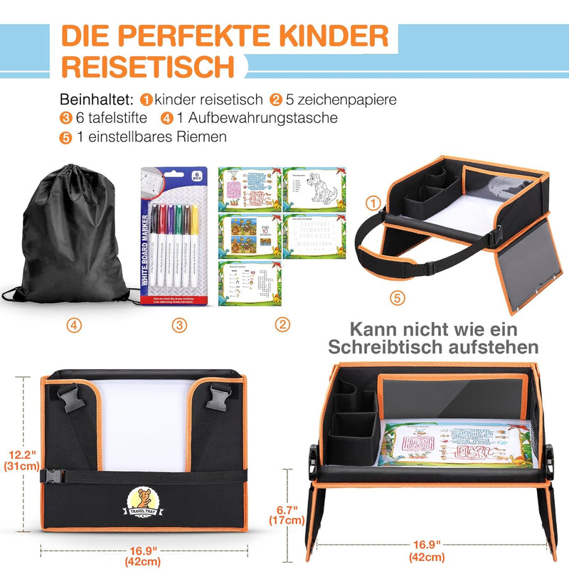 lenbest Doppelfunktion Kinder Reisetisch, Knietablett Reisetisch（Auto Rückenlehnenschutz） mit Transp