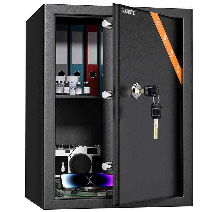 Safe Tresor mit Schlüssel, WASJOYE Möbeltresor mit Schlüssel-Schloss für Zuhause/Büro, 43L Gross Wan