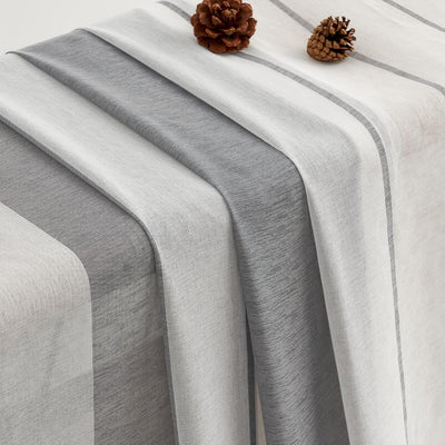 MRTREES Gardinen mit Kräuselband Vorhänge Kurz Grau und Weiss 2er Set 145x140 cm Gardinen mit Leinen