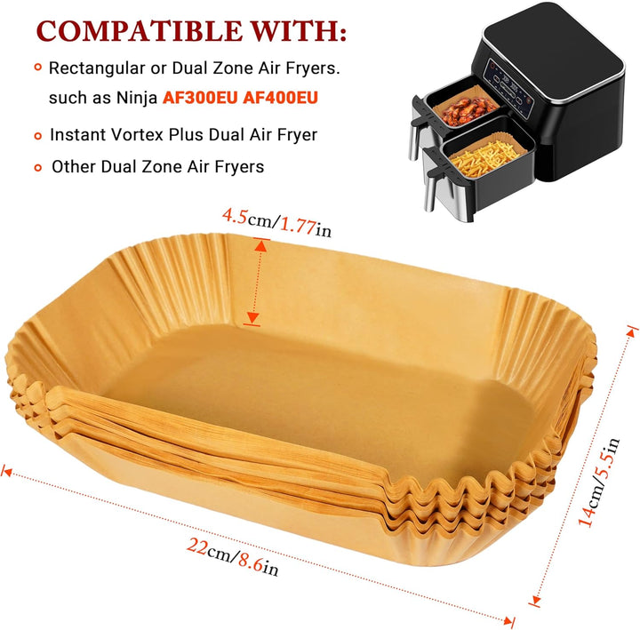 150 Pcs Backpapier Für Heissluftfritteuse, 14×22 Cm Rechteckig Für 4-6.5L Körbe, Bpa-Freie, Ölfest U