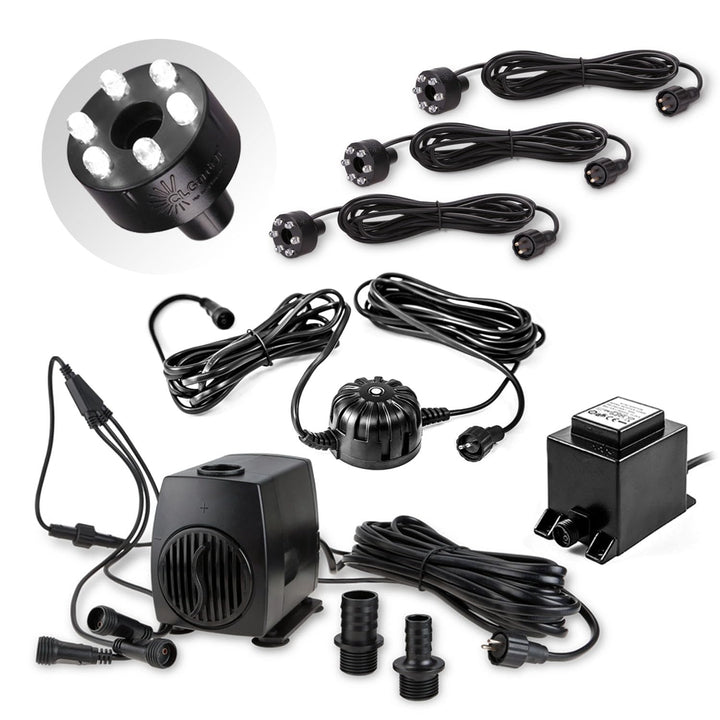 CLGarden Springbrunnen Pumpe SP3-L mit 3x Beleuchtungen und Lichtsensor 1300Liter