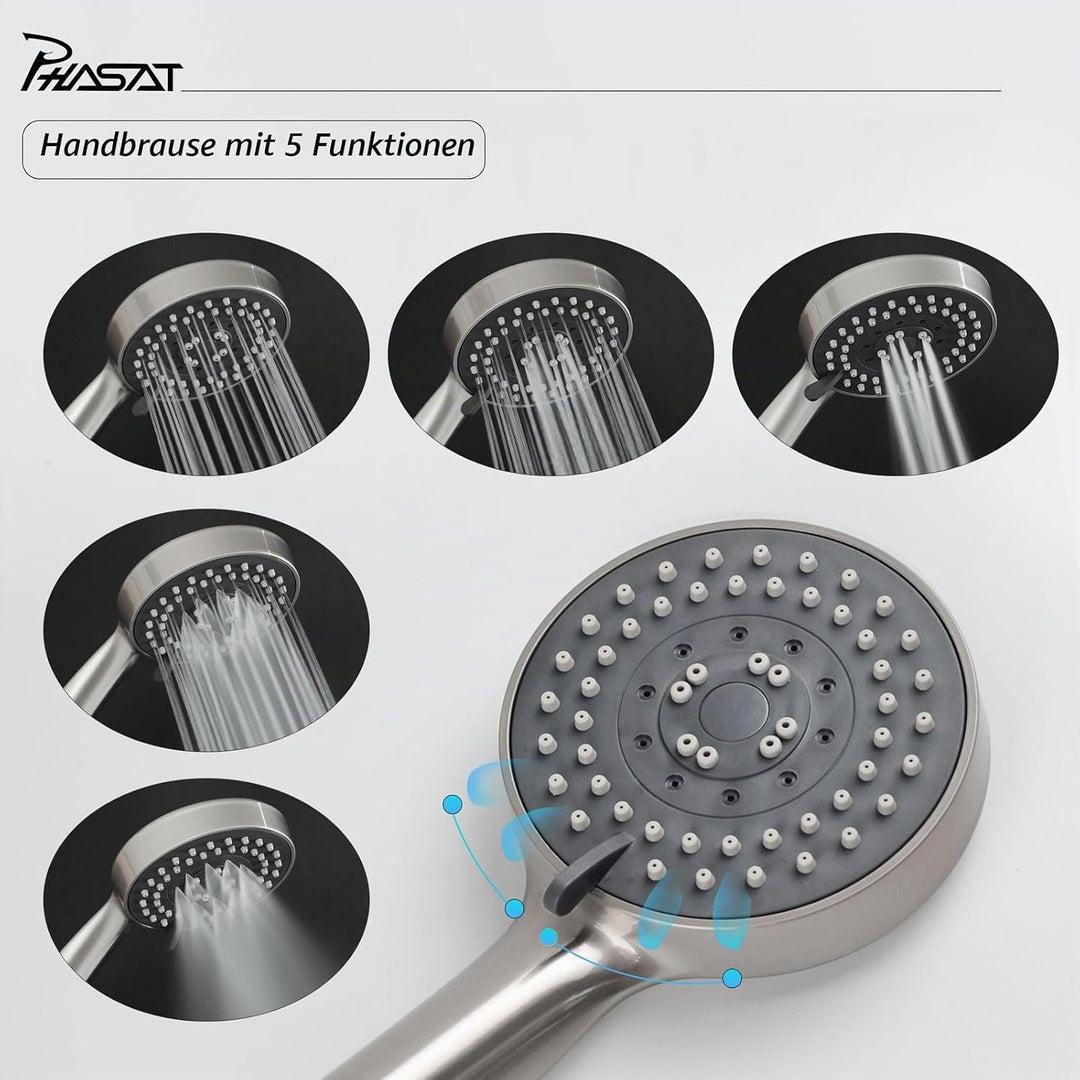 PHASAT Wandmontage Badewannenarmatur mit Handbrause Nickel Badewannenarmaturen mit 90 ° drehbarer Au
