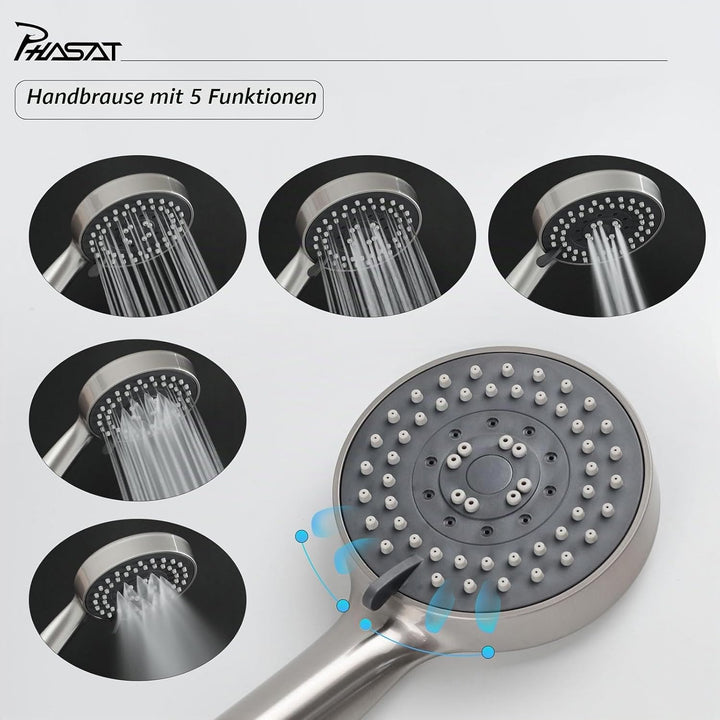 PHASAT Wandmontage Badewannenarmatur mit Handbrause Nickel Badewannenarmaturen mit 90 ° drehbarer Au