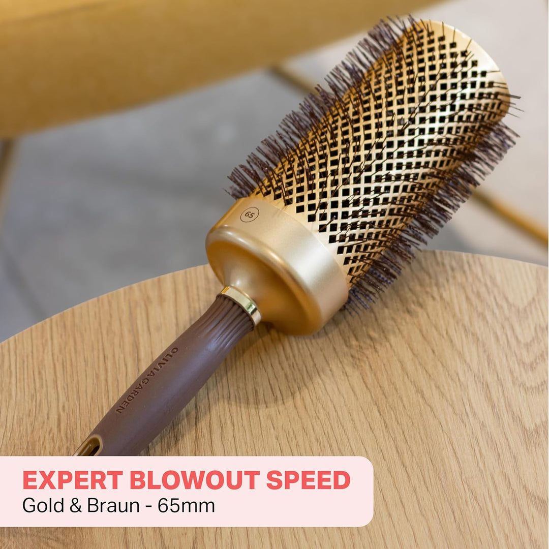 Olivia Garden Expert Blowout Speed – Gold & Braun - 65 - Keramik-Rundbürste mit extra langem Barrel