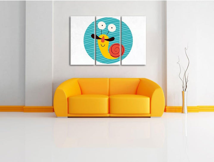 Pixxprint Lustige Schnecke als Leinwandbild/Grösse: 3 Teilig (120x80) cm/Wandbild/Kunstdruck/fertig