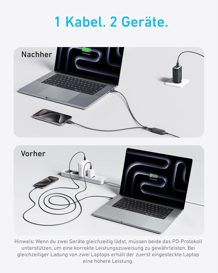 Anker USB C auf USB C Kabel, 140W Max 2-in-1 USB C Kabel 1,8m, für iPhone 17/16/16 Pro/16 Pro Max/16