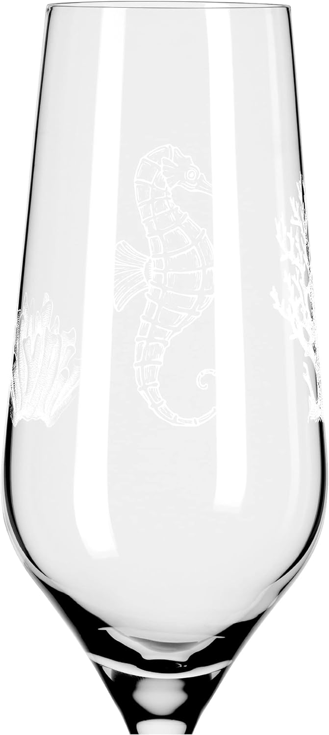 RITZENHOFF 3851001 Champagnerglas 250 ml – 2er Set Serie Oceanside Nr. 1 – 2 Stück, Seepferdchen-Mot
