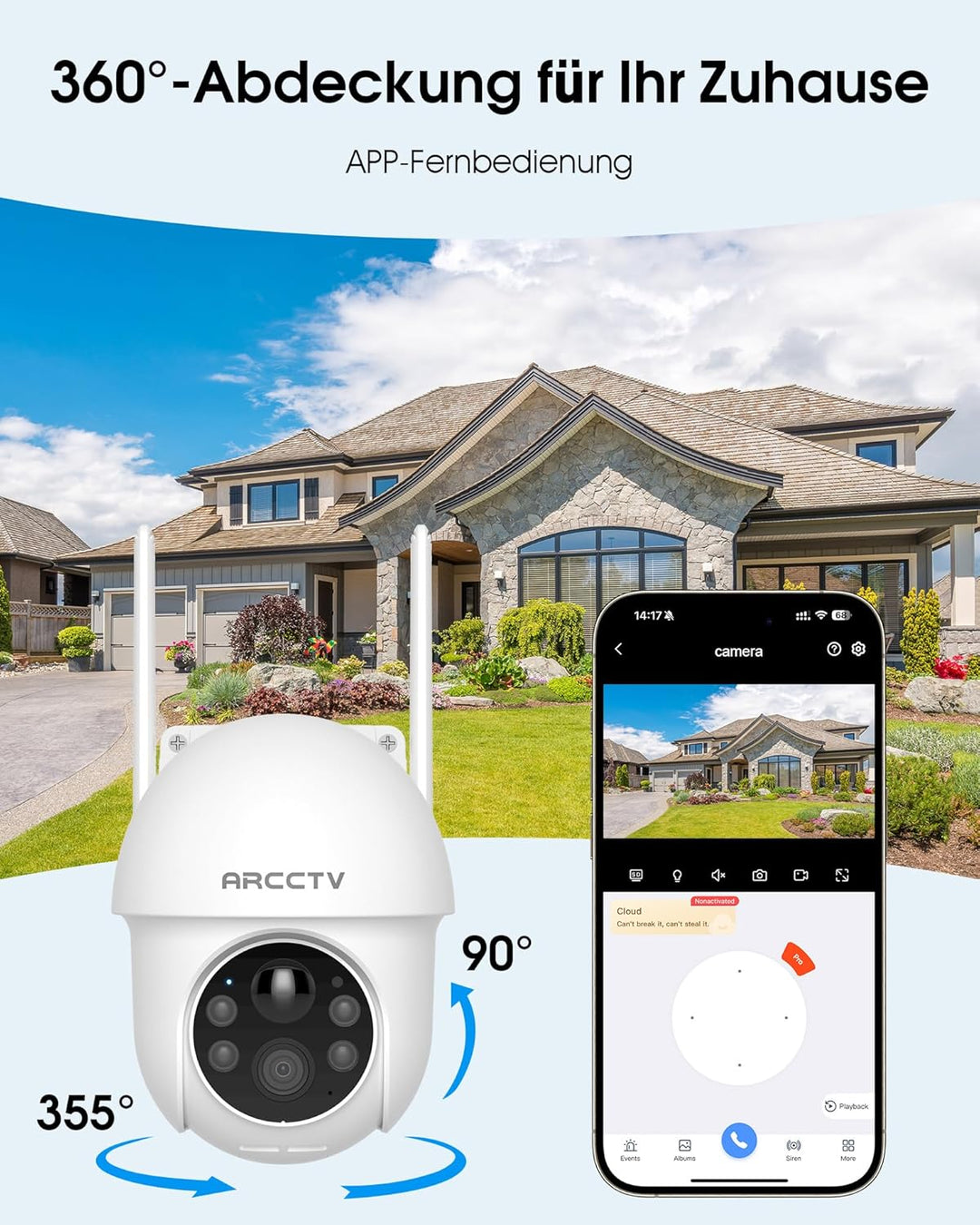 ARCCTV 4MP Solar Überwachungskamera Aussen, Aussenkamera Kabellos Akku, 2,4/5GHz-WLAN, Alarm Bei Per