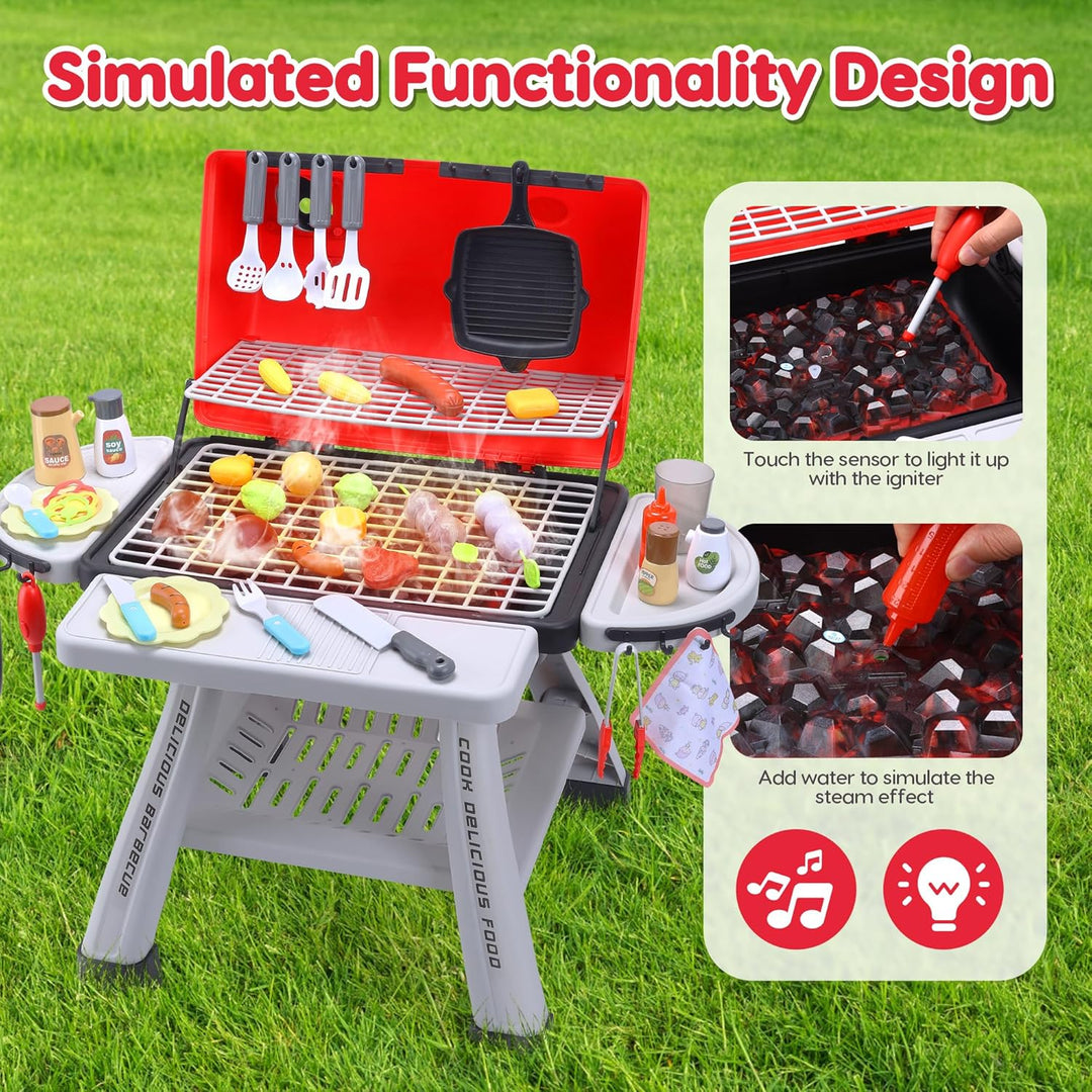 CUTE STONE Kinder BBQ Grill Spielzeug, Küche Spielzeug Set, Realistische Rauch BBQ Grill Spielset mi