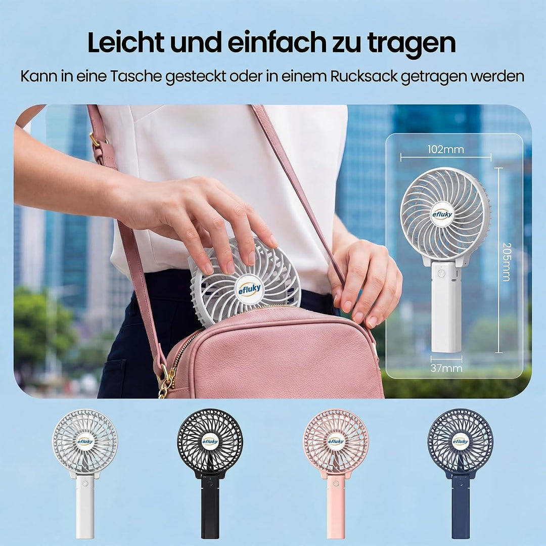 efluky Handventilator, Tragbarer Mini Ventilator, Faltbarer USB-Ventilator Wiederaufladbar, Kleiner