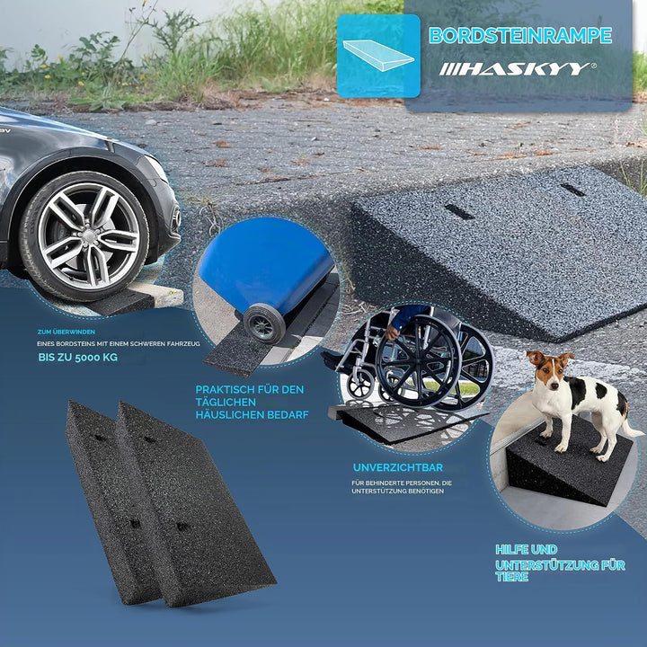 Bordsteinrampe Gummi schwarz 2X I Breite: 50 cm I Höhe: 110 mm I Rampe Gummikeil Rollstuhlrampe Auff
