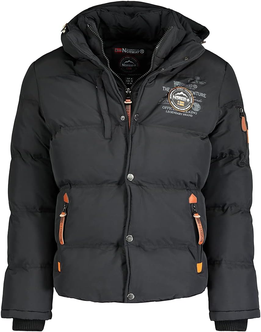 Geographical Norway Herren Winterjacke mit Kapuze Full Zip gefüttert Wind- und Kälteabweisend schnel