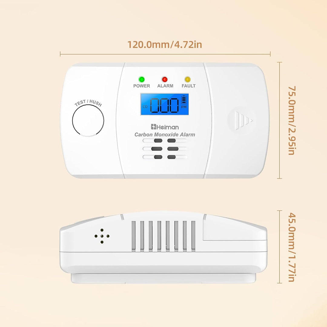 Heiman CO Melder mit Digitalanzeige, BSI Zertifiziert nach EN 50291,Kohlenmonoxidmelder, 10-Jahren L