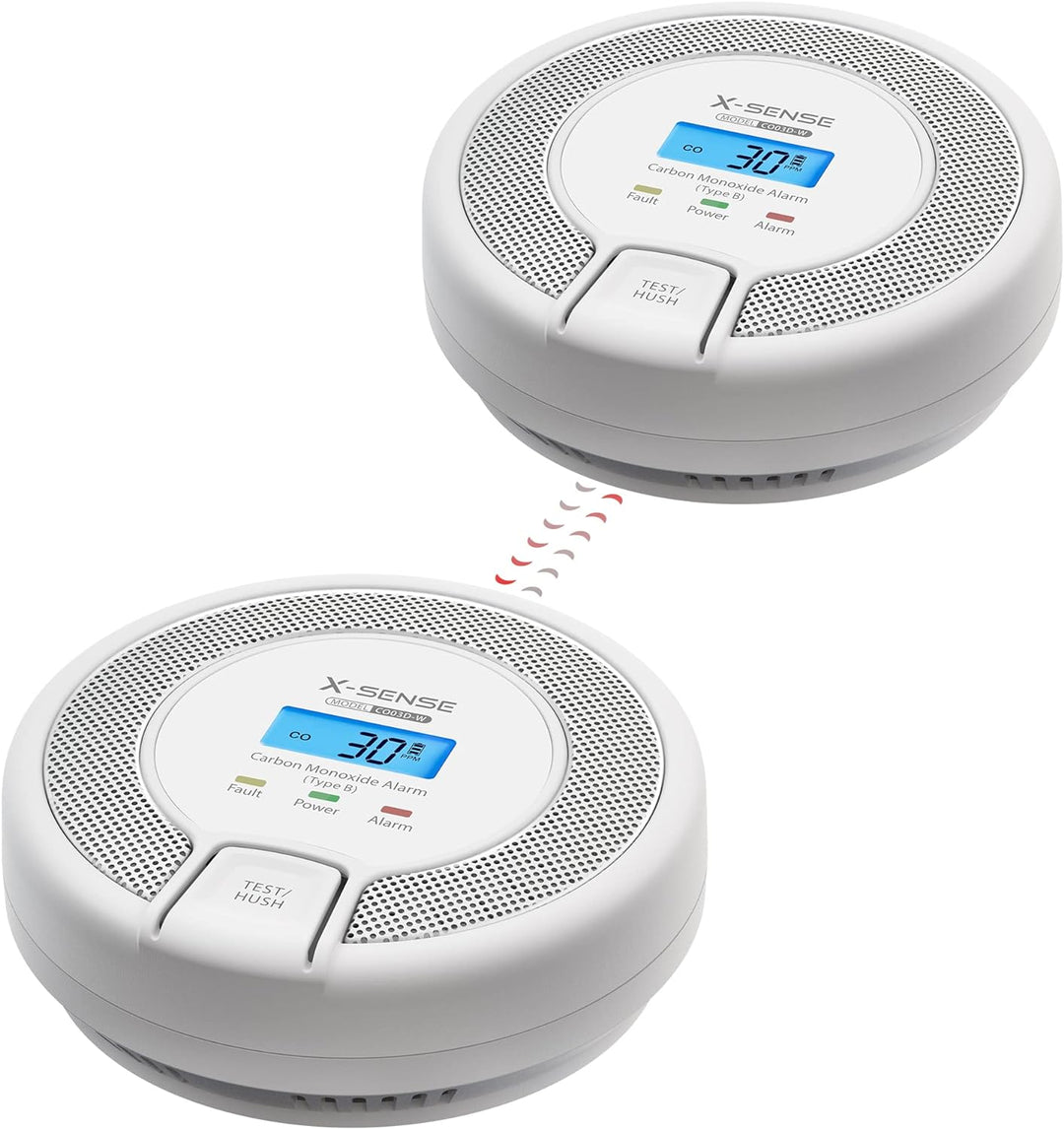 X-Sense Vernetzbarer CO Melder mit Digitalanzeige, Kohlenmonoxidmelder mit Austauschbar Batterie, TÜ