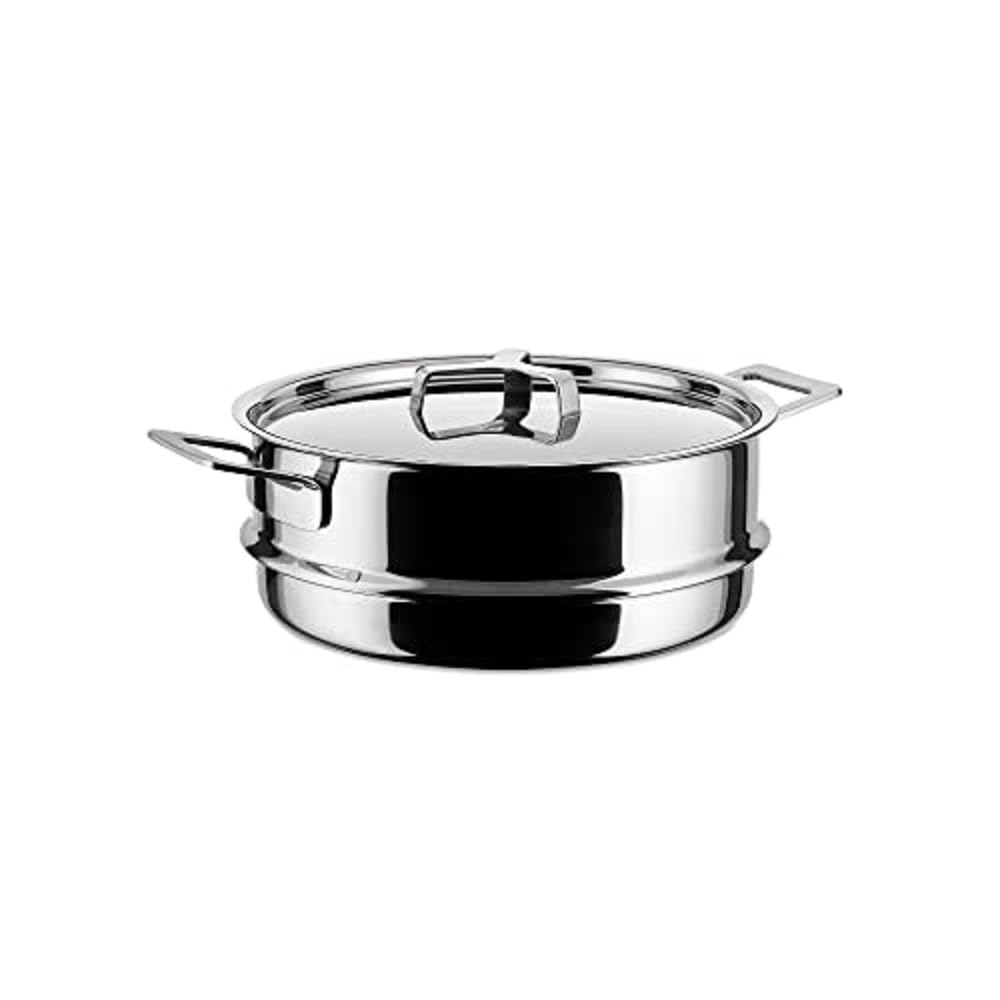 Alessi "POTS & PANS" Durchschlagartiger Einsatz zum Dünsten aus Edelstahl, 6.5 x 30.5 x 24 cm Silber