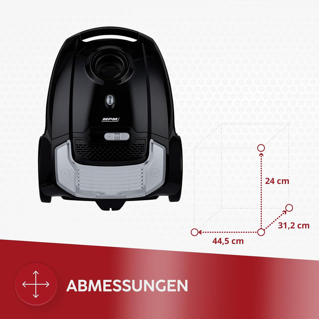 MPM Staubsauger mit Beutel MOD-54 – 5 Düsen - HEPA 13 Filter - 3,5L Staubbeutel - Teleskoprohr – Ide