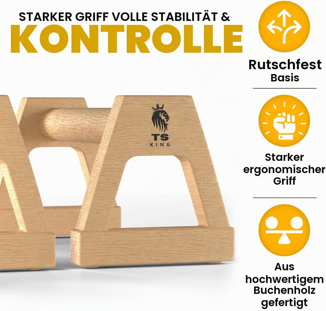 Grosse Liegestützgriffe – 2x rutschfeste &amp; gelenkschonende Holzgriffe – ideales Parallettes &amp; Calist