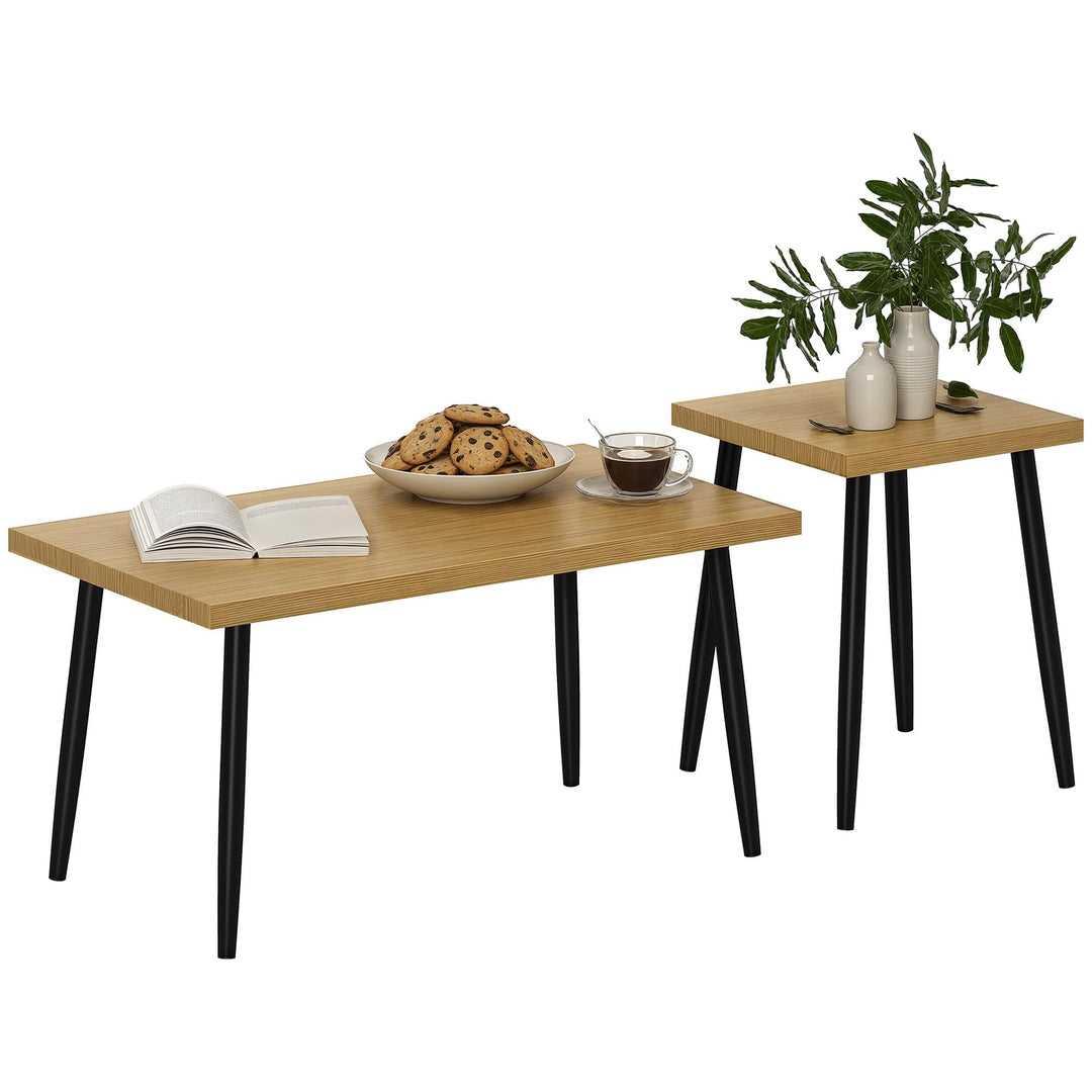 HOMCOM Couchtisch 2er Set Beistelltisch mit Stahlrahmen, Wohnzimmertisch Kaffeetisch für Wohnzimmer